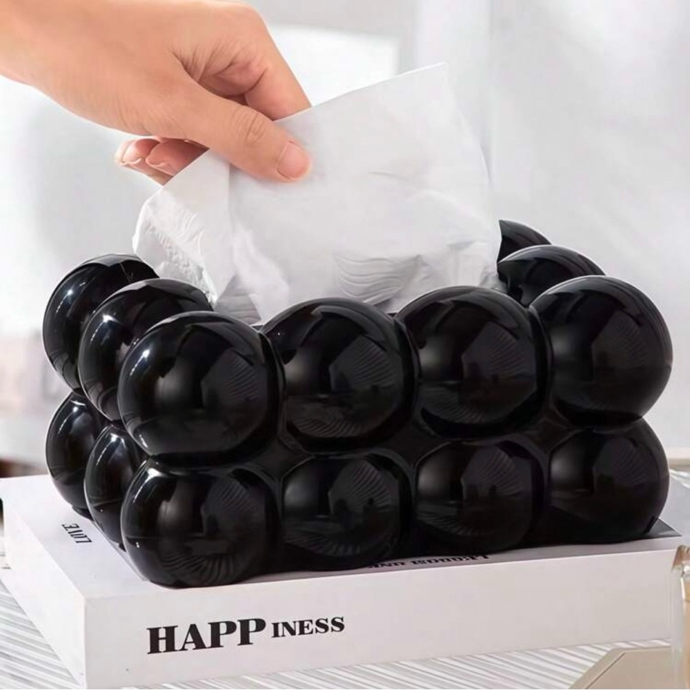 Modern Black Bubble Tissue Holder, Glossy Black